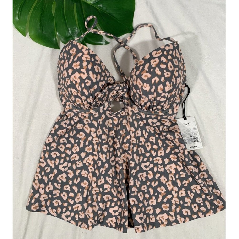 NWT $40 Shade & Shore Cabana‎ Light Lift Tie Front Tankini Top [SZ 32D ]